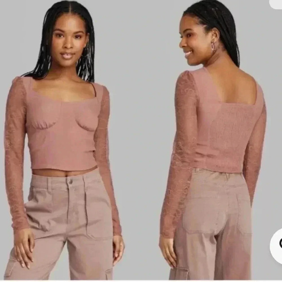 NWT Wild Fable Long Sleeve Lace Blouse Size Med - Picture 1 of 6